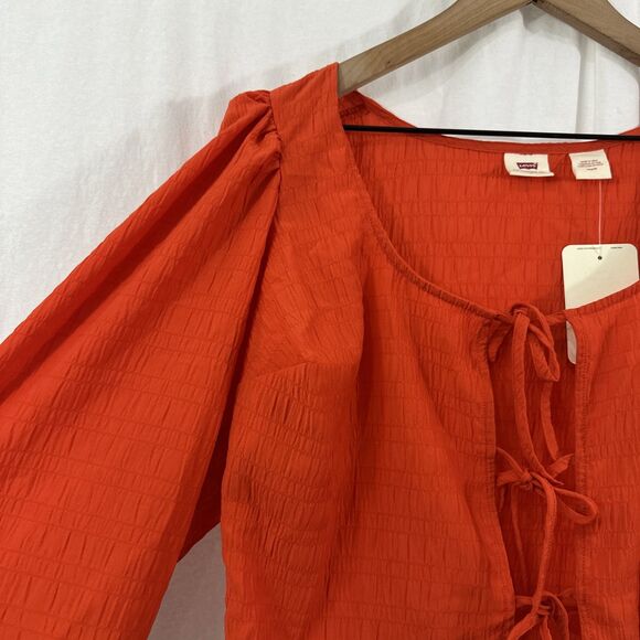 Levis Embry Tie Front Orange Top Womens Size M Boho Fall Lightweight Festival - Picture 5 of 10